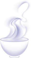 Steam rising from hot food bowl