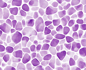 Abstract watercolor pattern featuring rounded irregularly shaped purple pieces against a white background.