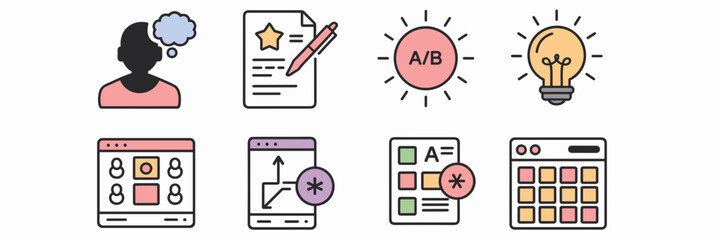 UX research and wireframing flat icons &ndash; Suitable for UI/UX presentations, product design tutorials, or agile development materials