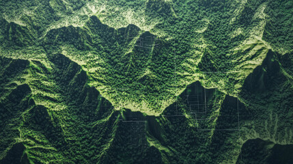 Digital Terrain Map of Forested Mountain Range with GPS and Drone Data Overlays