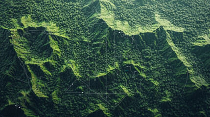 Digital Terrain Map of Forested Mountain Range with GPS and Drone Data Overlays