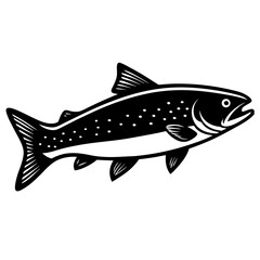 Fototapeta premium Trout fish, one line art on white background rainbow trout fish engraving A detailed trout fish coloring page A Trout fish line art vector Trout Ocean and River Fish Line Icon Set