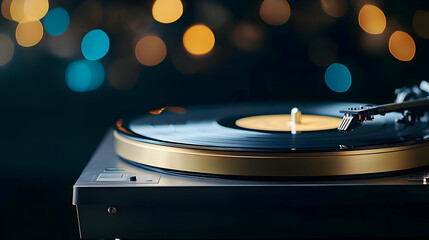Vintage Turntable With Warm Lights