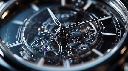 Close up of luxury watch hand precisely pointing 1200 symbolizing turning point polished metal reflects ambient light hyper realistic composition blurred background adding depth focus watch's