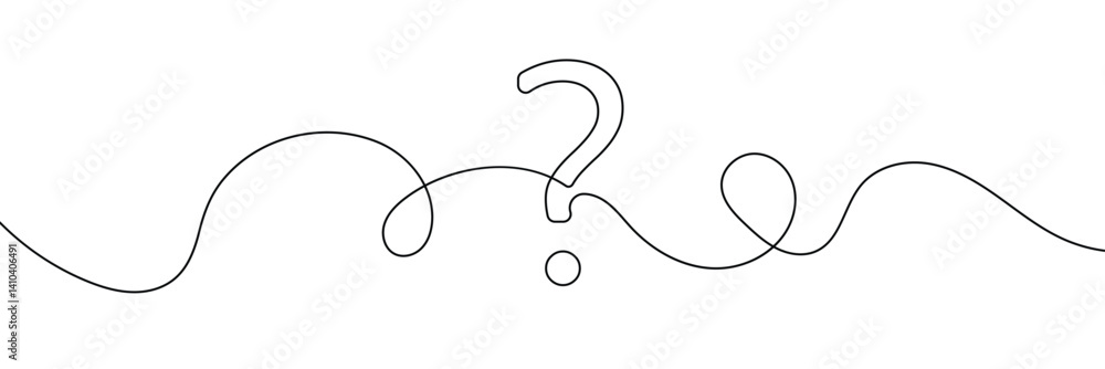 Poster question mark linear background. one continuous drawing of a question mark. vector illustration