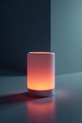 Soft ambient glow illuminates sleek product against dark gray background, minimalist, gray, lights
