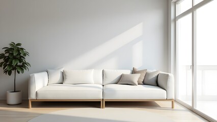 Minimalist Living Room with White Sofa and Neutral Decor