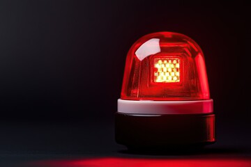 Red flashing siren light on a black background, a red emergency alarm with copy space