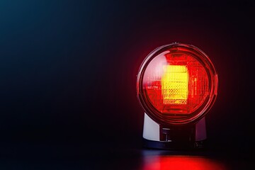 Red flashing siren light on a black background, a red emergency alarm with copy space