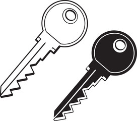 Outlined and Solid Key Icons – Security Access Symbol in Minimal Vector Design