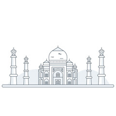 Minimal Line Art of Taj Mahal on Black transparent Background