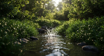 Fototapeta premium Forest stream scene peaceful natural landscape