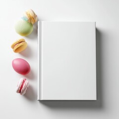 Pastel Macarons and Blank Book Mockup:  Elegant Flatlay