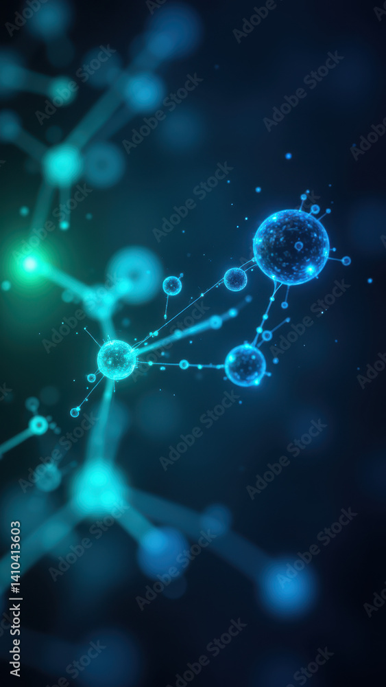 Poster a detailed 3d representation of a glp-1 molecule, showcasing its atomic structure with colors highli