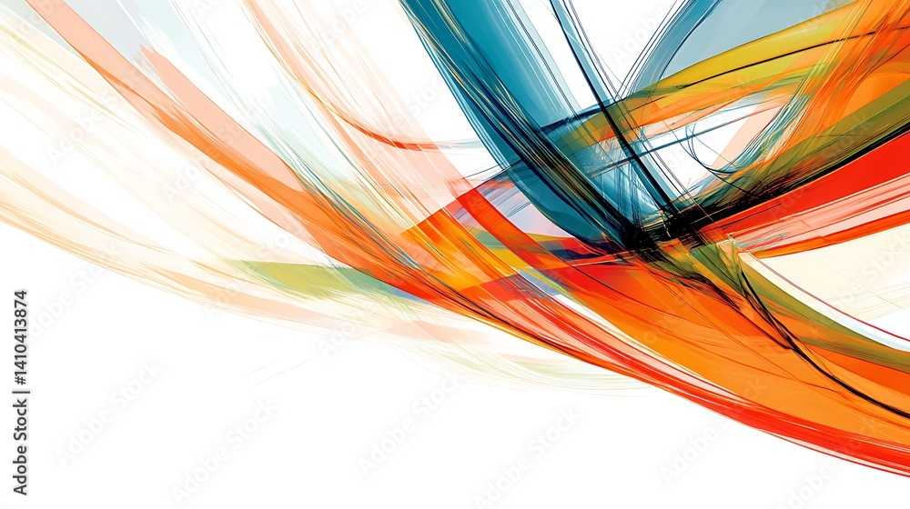 Poster dynamic strokes of color: an artistic depiction of vibrant, flowing lines and shapes in a vivid pale