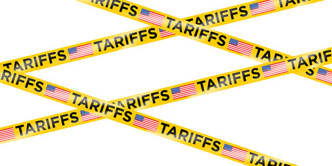tariffs tape with american flag isolated on transparent background