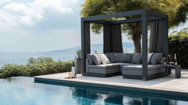 Luxury pergola lounge with weatherproof fabric  