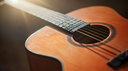 Fototapeta premium Close Up Of Acoustic Guitar With Warm Light