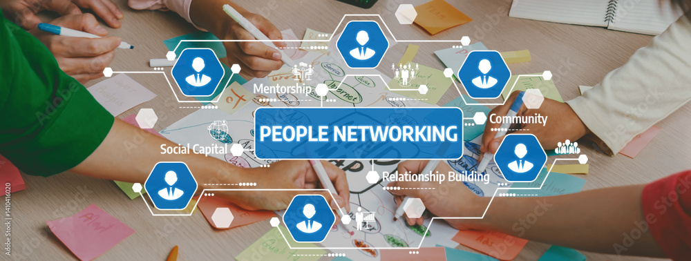 Poster a dynamic scene showcasing hands engaged in networking activities, illustrating collaboration and id