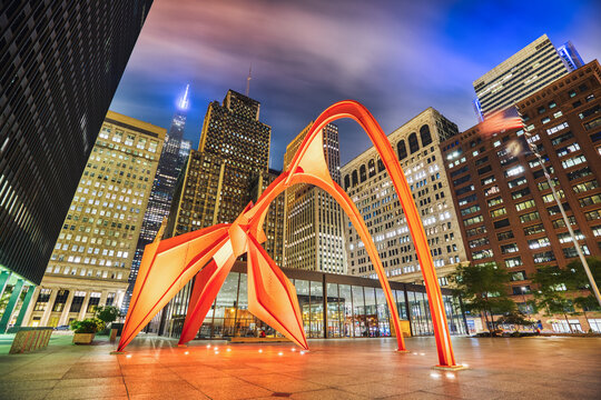 Calder's Flamingo in Chicago during Night