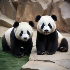 Obraz premium Cute Giant Panda Eating Bamboo in Natural Forest Habitat