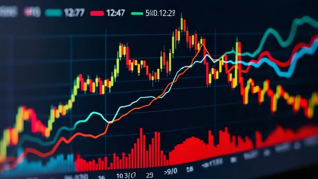 Trade War concept. Graph showing two color-coded lines representing rising trends in countries.