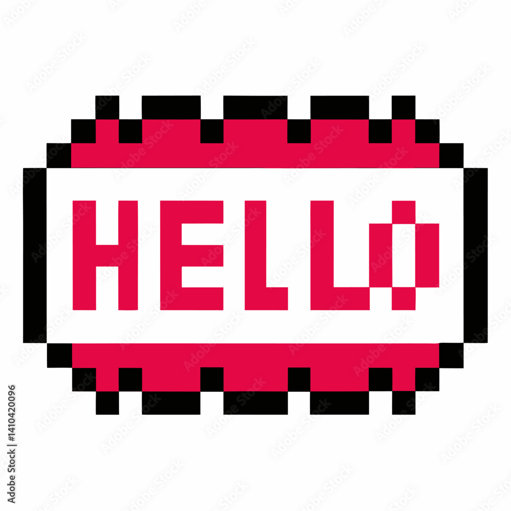 Poster retro pixel art hello sign nostalgic digital greeting in 8 bit style