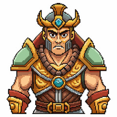 Pixel Art Medieval Warrior Character in Armor with Helmet and Chain Mail