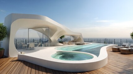 Obraz premium Luxury rooftop spa with sculptural jacuzzi 