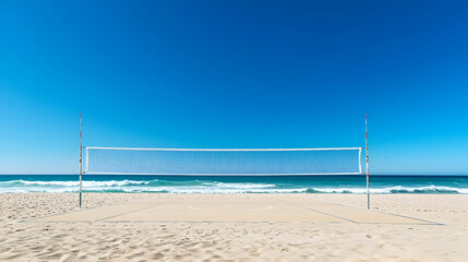 Beach Volleyball Court On Empty Beach Under Sunny Blue Sky