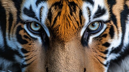 Close-up view of a majestic tiger showcasing striking features in its natural habitat during the day