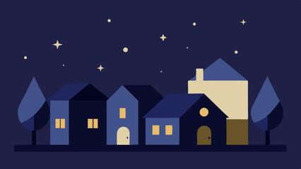 minimalistic houses under a starry sky