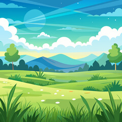 Obraz premium landscape with green field and blue sky