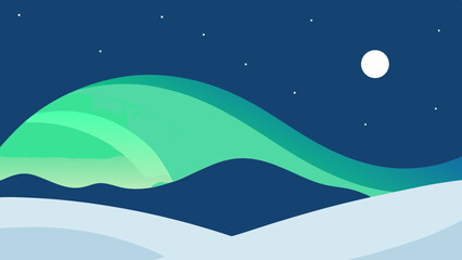 Fototapeta premium northern lights over minimalist snowy hills