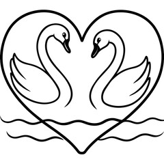 Elegant Swan Heart in Water - Minimal Line Art