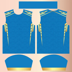 smooth pattern blue color with golden gradient step pattern jersey design template