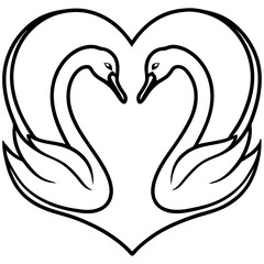 Elegant Swan Heart in Water - Minimal Line Art
