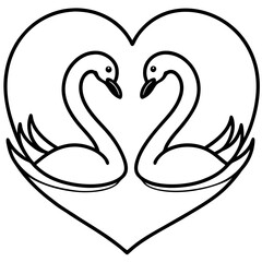 Elegant Swan Heart in Water - Minimal Line Art