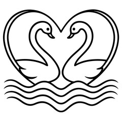 Elegant Swan Heart in Water - Minimal Line Art