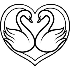 Elegant Swan Heart in Water - Minimal Line Art