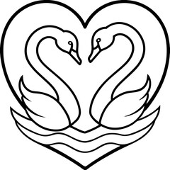 Elegant Swan Heart in Water - Minimal Line Art