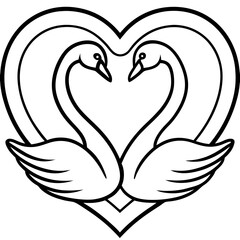 Elegant Swan Heart in Water - Minimal Line Art