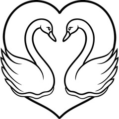 Elegant Swan Heart in Water - Minimal Line Art