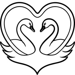 Elegant Swan Heart in Water - Minimal Line Art