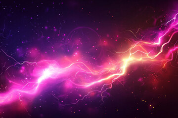 Fototapeta premium Cosmic Energy Surge: A vibrant spectacle of pink and gold lightning streaking across a dark, star-dusted canvas.