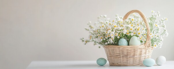 Daisies and Pastel Eggs: A Serene Easter Basket Still Life
