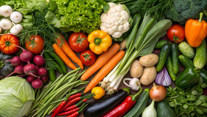 Rich plates of fresh organic vegetables and salad from green leaves mix and vegetables with avocado or eggs, chicken and shrimps isolated on transparent background