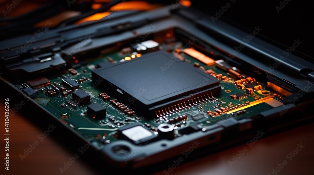 Poster close up of electronic circuit board showing components and connections