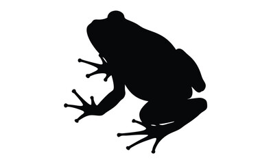 Frog silhouette, Frog black graphic, Amphibian icon illustration, Frog on white background