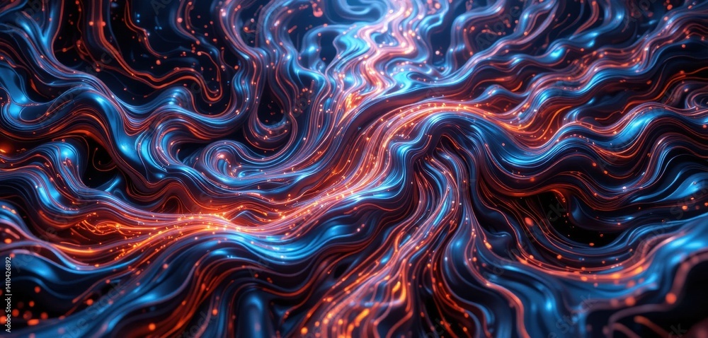 Poster a vibrant abstract background featuring swirling shades of deep blue and bold red, creating a dynami